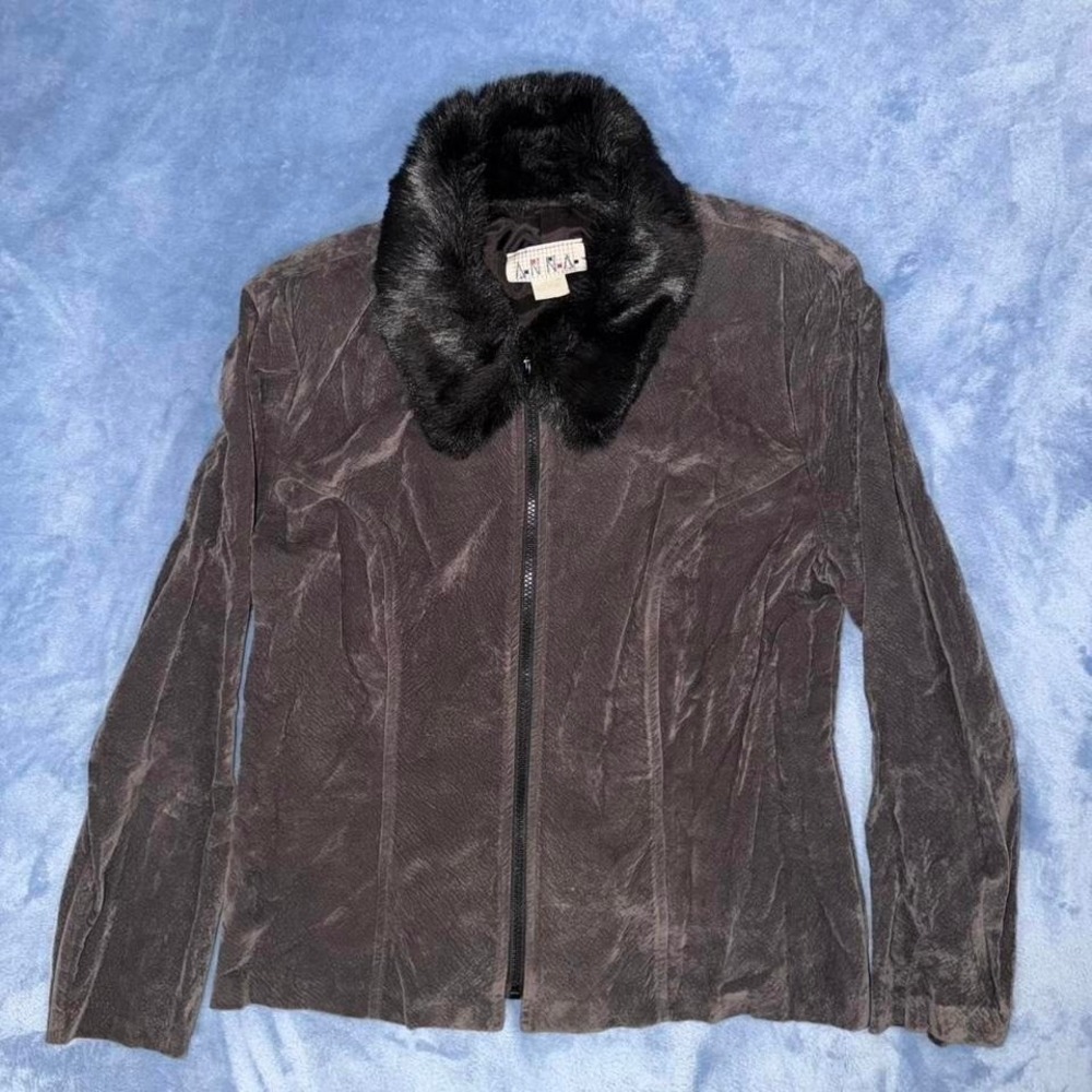Vintage Anna Gray suede jacket  and gray skirt women Size L‎ both items